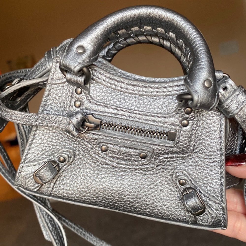 Balenciaga NEO Classic Micro Mini Silver Purse.